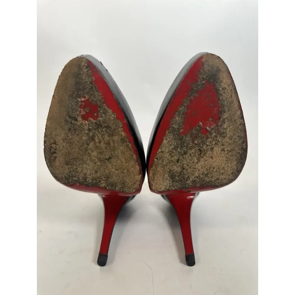Christian Louboutin Black Leather Platform Pumps Heels Size 36 Red Sole